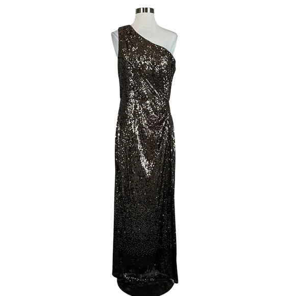 Alex Evenings Women's Formal Dress Size 18 Gold Sequined One Shoulder Long Gown - Picture 1 of 14